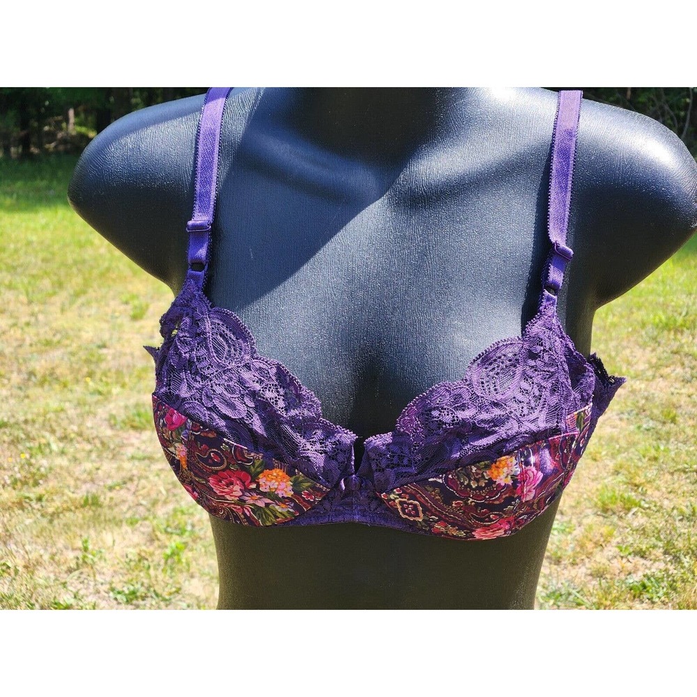 Vintage Oscar de la Renta Bra 36 A Floral Sexy Purple Lace Underwire Union USA